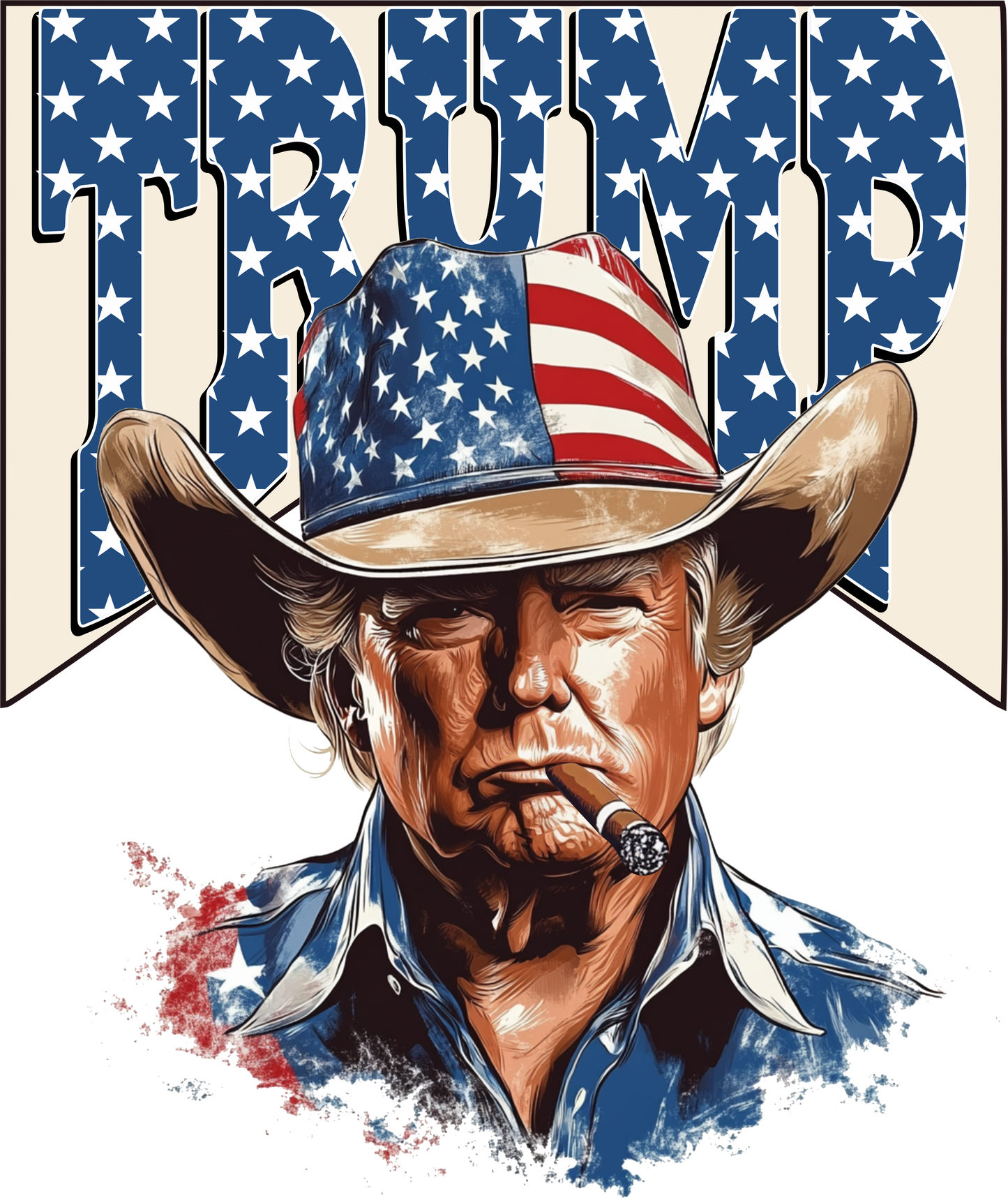 π§’ DTF Transfer β Trump in American Flag Cowboy Hat | Perfect for Trucker Hats