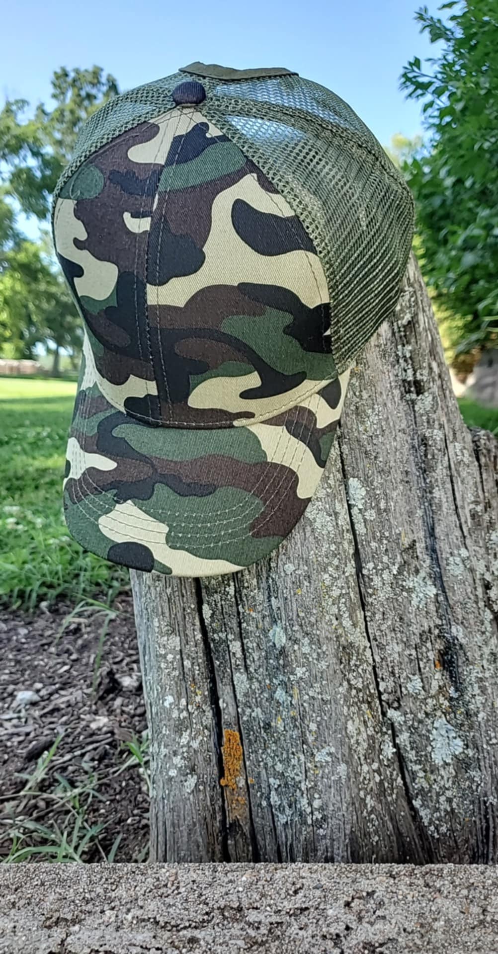 Green Camo Low Profile Ponytail Dad Hat