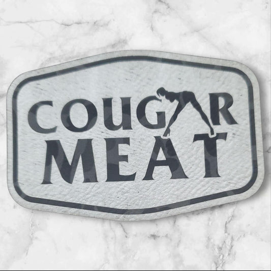 Premium Leather Patch – "COUGAR MEAT" Engraved  Graphite and Black