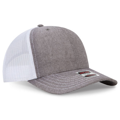 OTTO CAP 6 Panel Mid Profile Mesh Back Trucker Hat (Chambray Back Split)