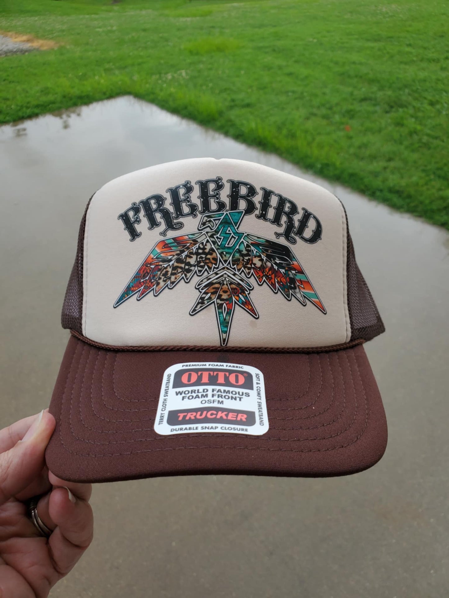 Otto Trucker Hat – Brown & Khaki with Colorful Phoenix Brim