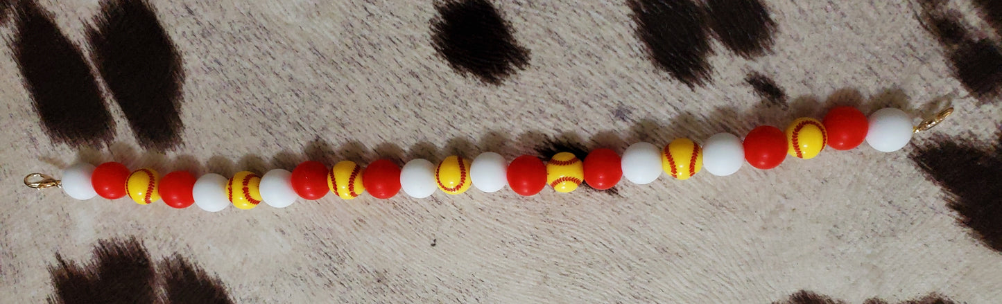 π₯ 10-Inch BBHB Beaded Hat Chain β Softball Beads with Red & White Accents | Handmade Hat Accessory with Lobster Claw Closures