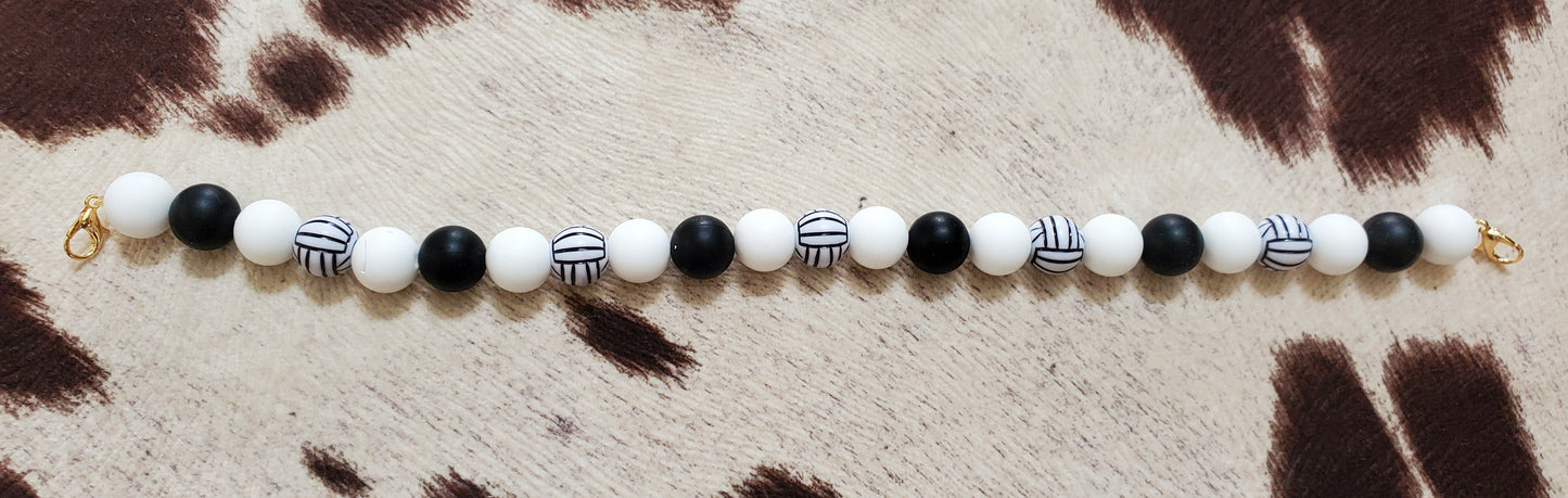 π 10-Inch BBHB Beaded Hat Chain β Volleyball Beads with Black & White Accents | Handmade Hat Accessory with Lobster Clasp Closures