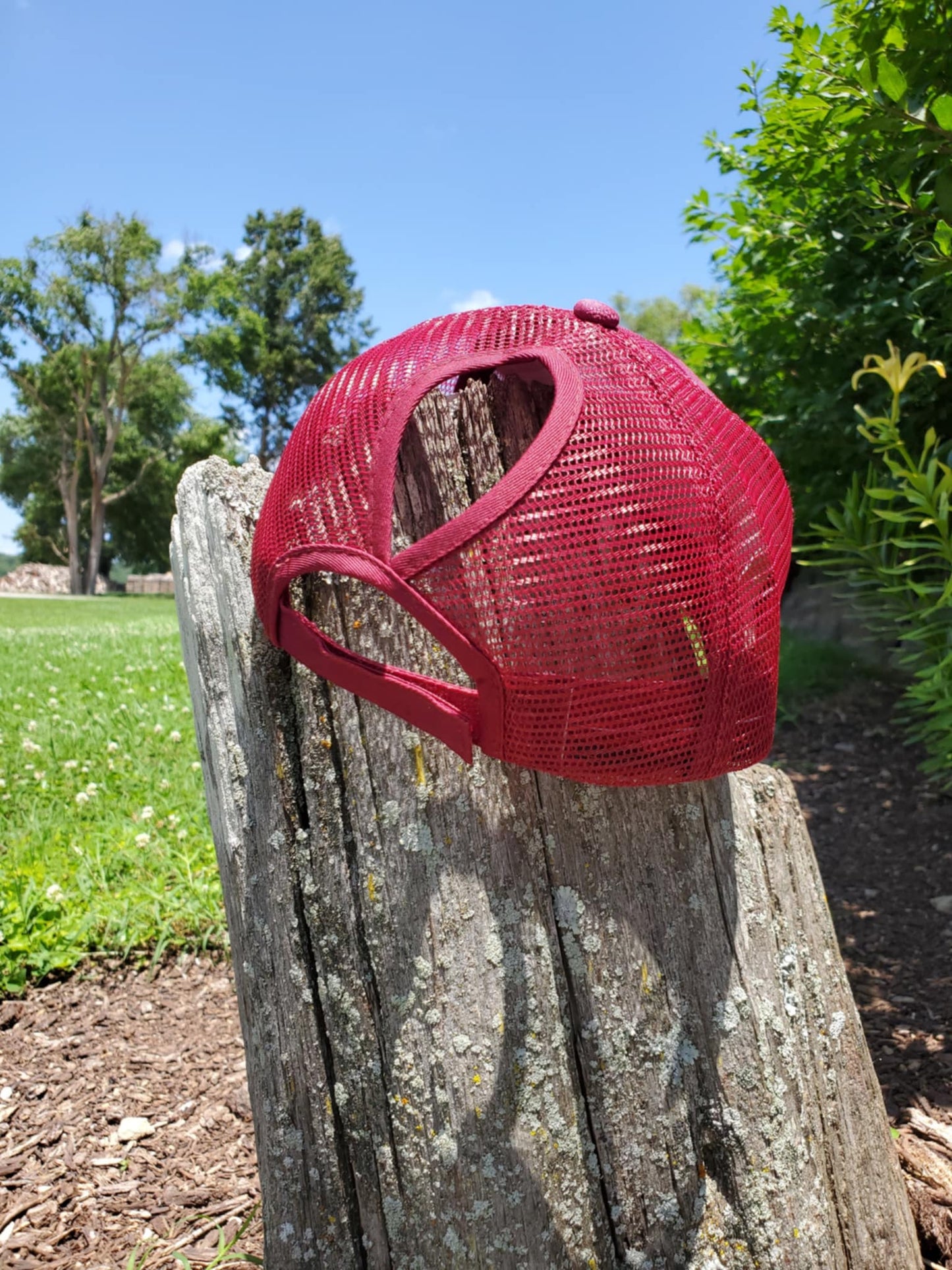 Garnet Red Low Profile Ponytail Dad Hat