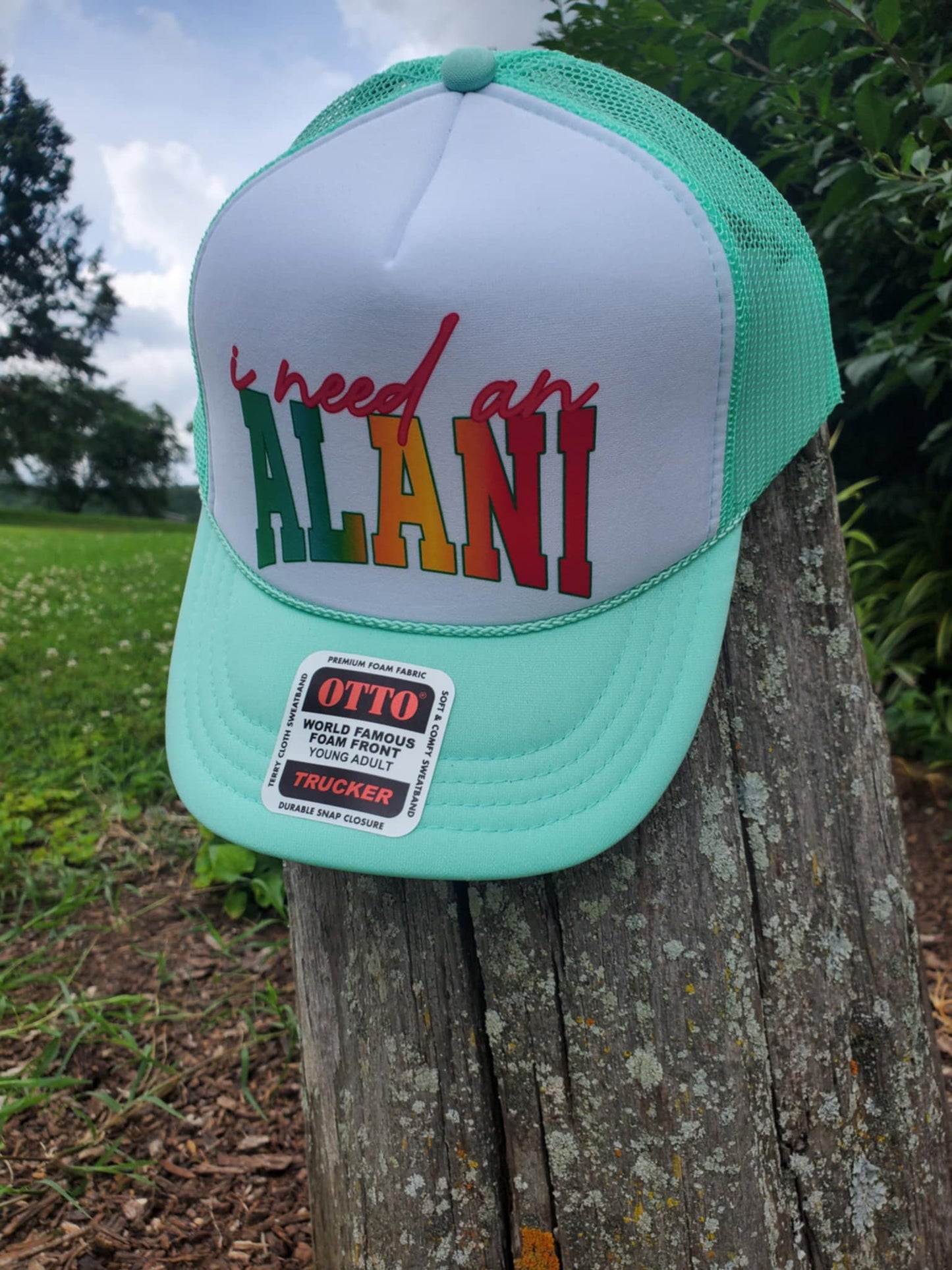 "I Need an Alani" Trucker Hat – Pastel & White