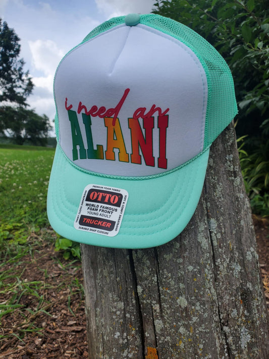 "I Need an Alani" Trucker Hat – Pastel & White