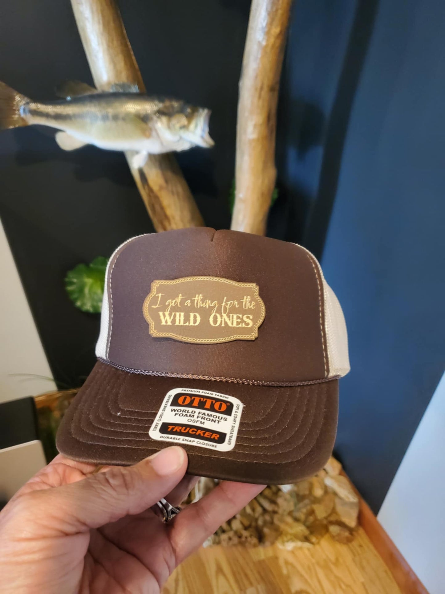 I Got A Thing For The Wild Ones" Engraved Patch - Chocolate Brown & Gold Trucker Hat Patch