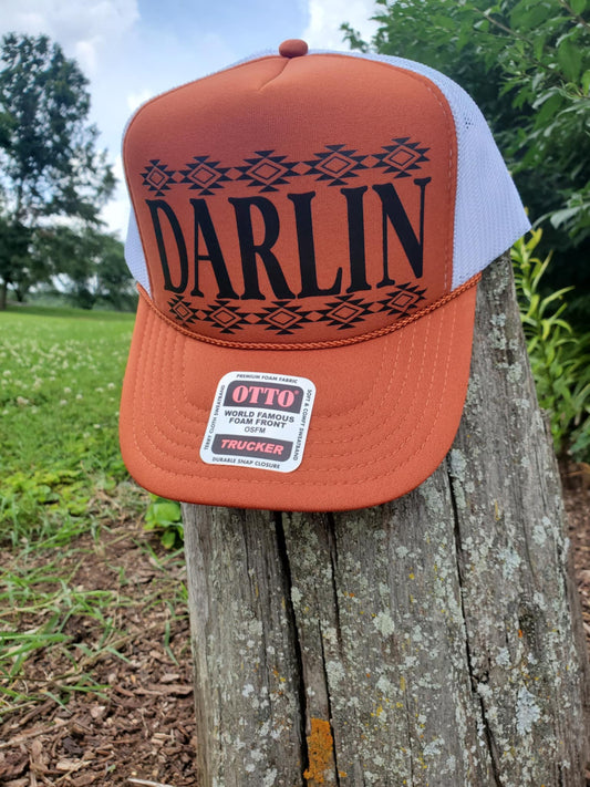 “DARLIN” Southwest Trucker Hat – Burnt Orange Statement Cap