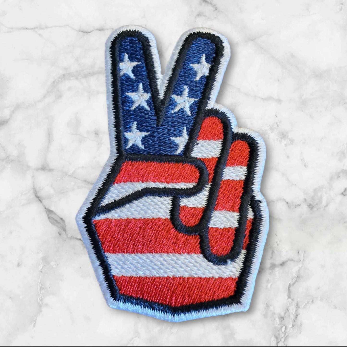 American Flag Peace Sign Hand - Patriotic Red White Blue Design