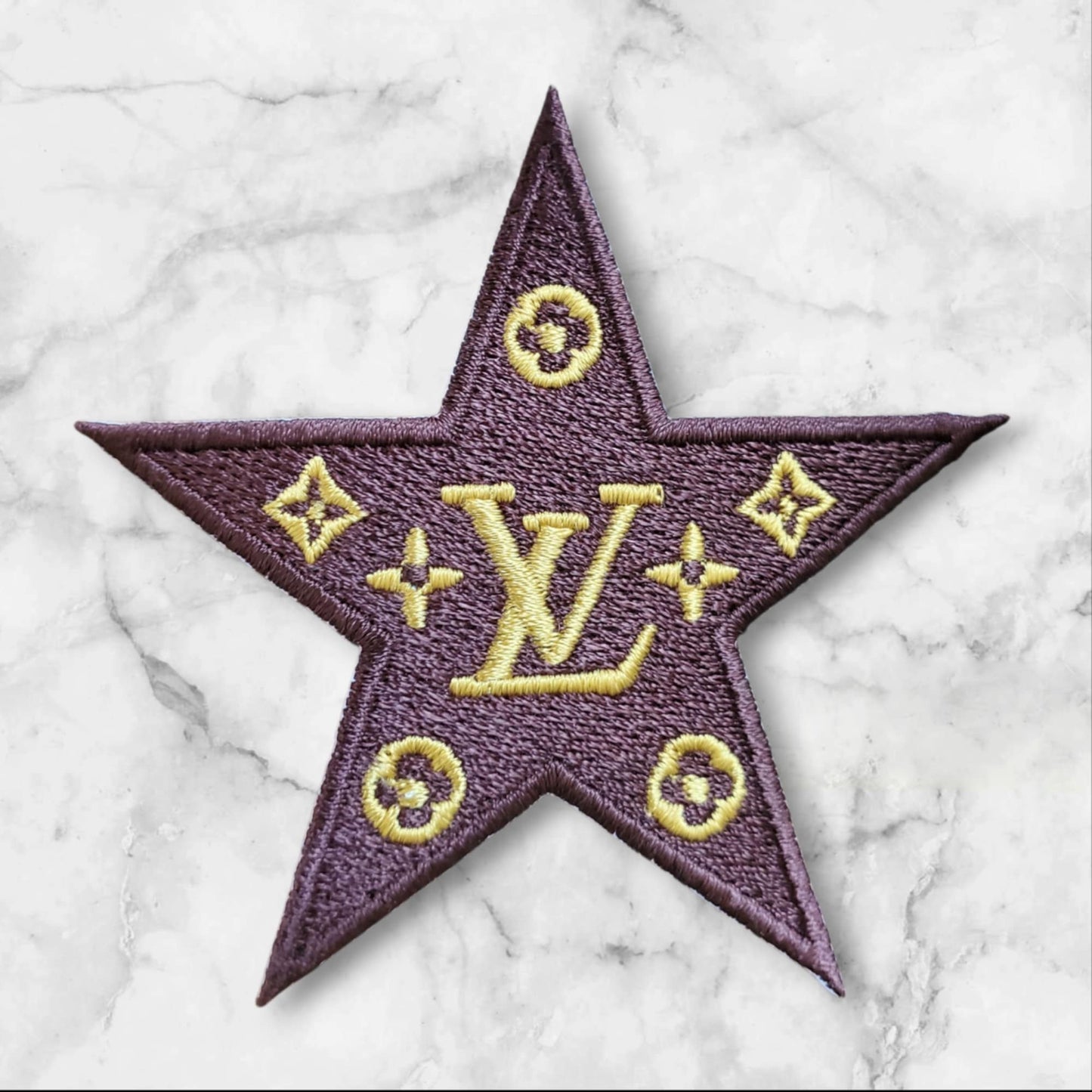 Premium Brown Gold Star Patch - Luxury Designer Inspired Embroidered Iron On Appliqué for Jackets, Bags & Clothing