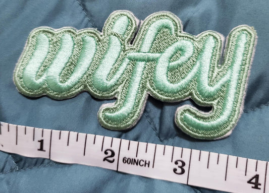 "Wifey" Script Embroidered Patch - Seafoam Green