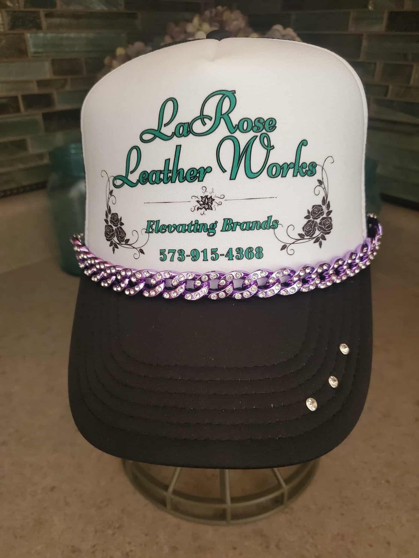 Purple Custom Chunky Resin Hat Chain with Rhinestones – Bold, Sparkling Hat Accessory (Multiple Colors Available)