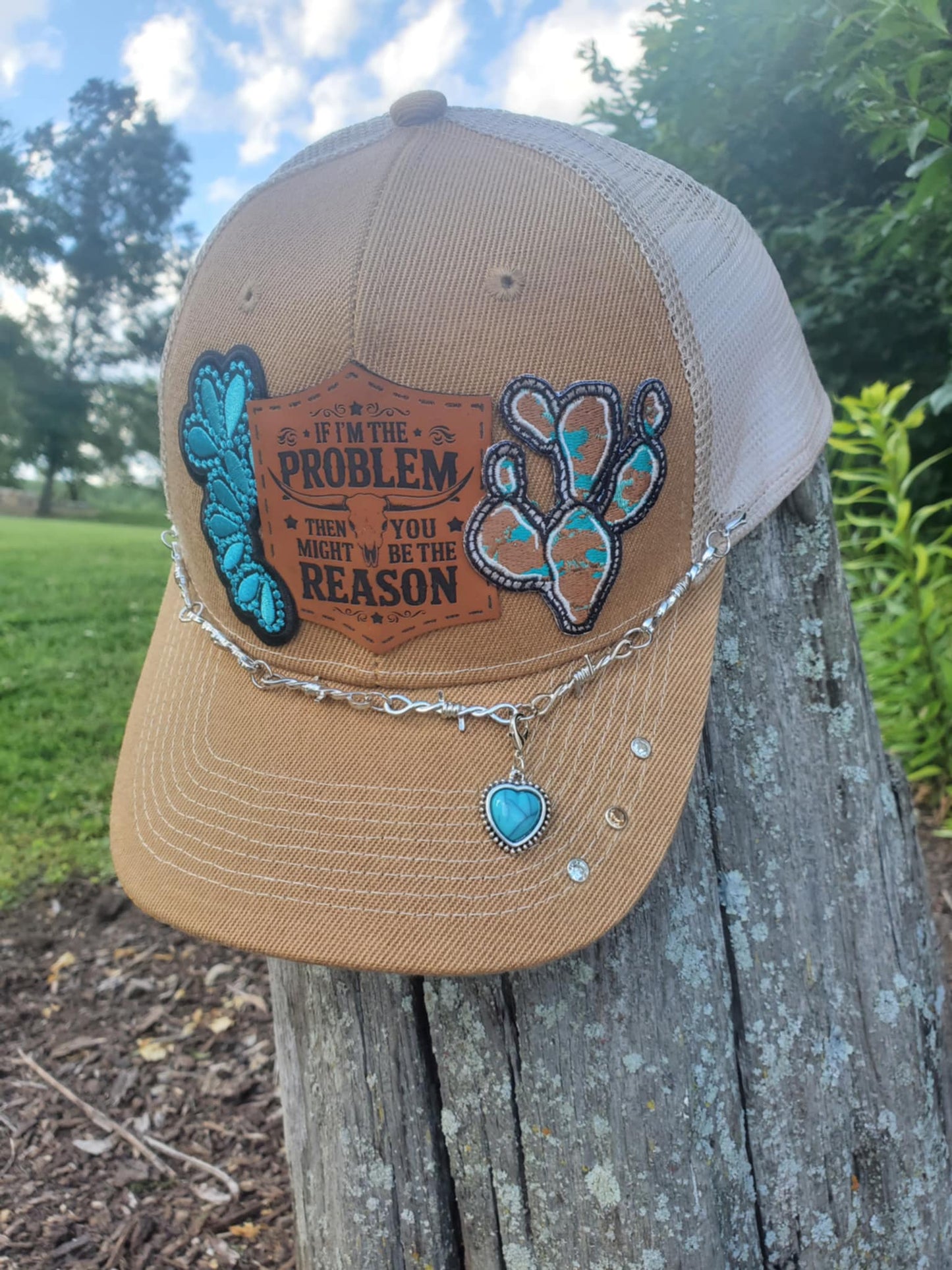 Im The Problem Golden Tan Ball Cap, Barbwire Hat Chain