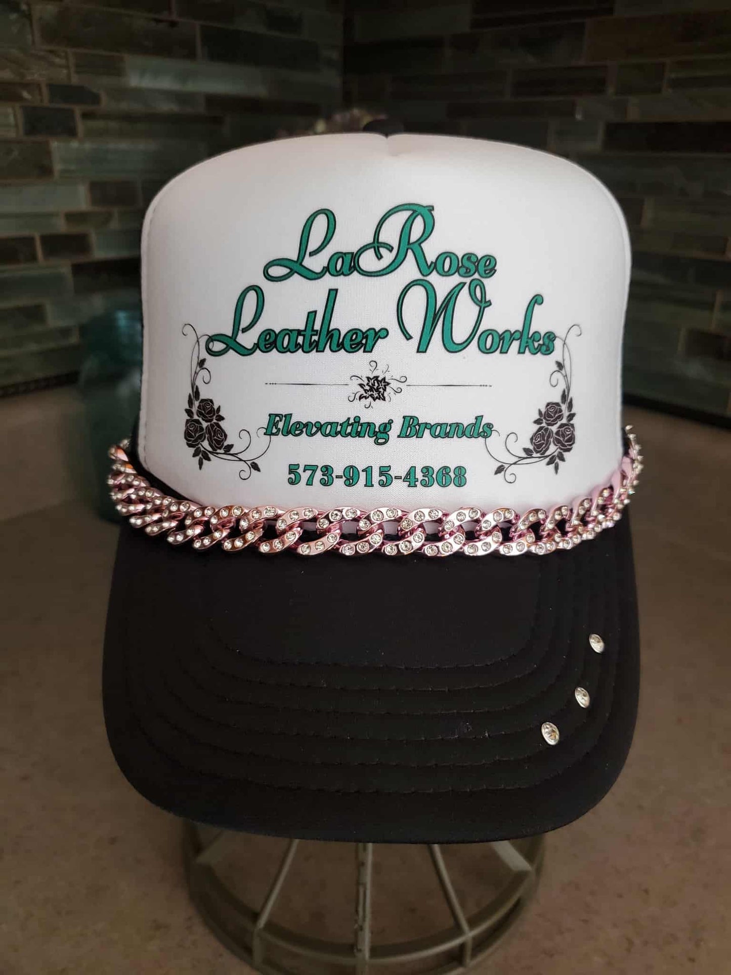 Pink Custom Chunky Resin Hat Chain with Rhinestones – Bold, Sparkling Hat Accessory (Multiple Colors Available)