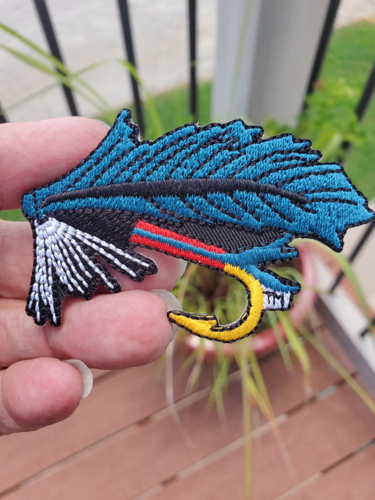 Fly Fishing Lure Embroidery Patch — Deep-Tone Statement Design