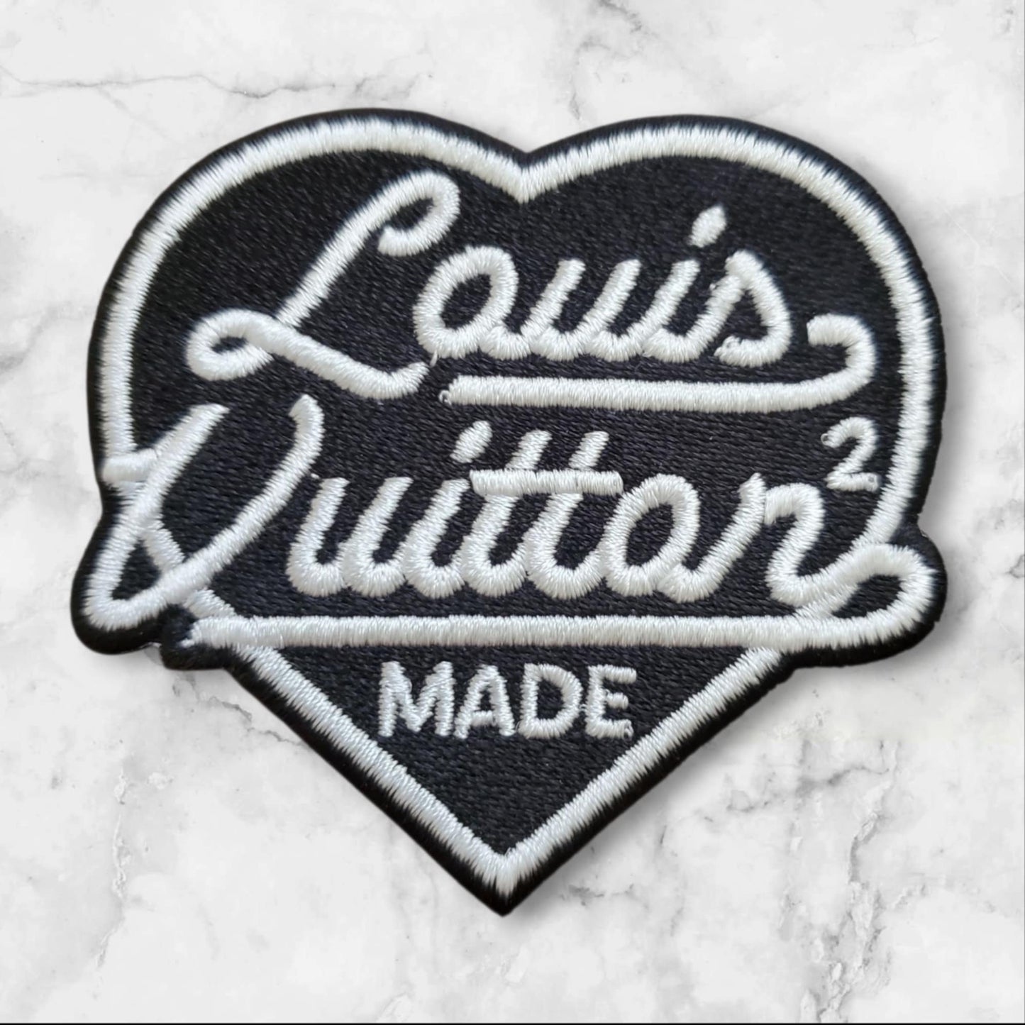 Premium Black & White Embroidered Patch – Luxury-Style Iron-On | Sophisticated Heart Appliqué for Jackets, Bags & Hats