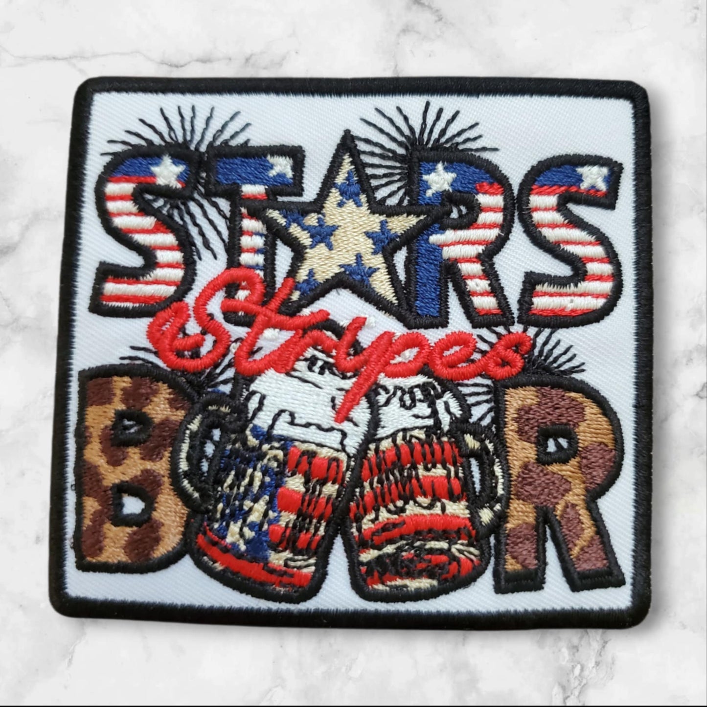 Stars Stripes and Beer Patch - Patriotic Funny Embroidered Iron-On