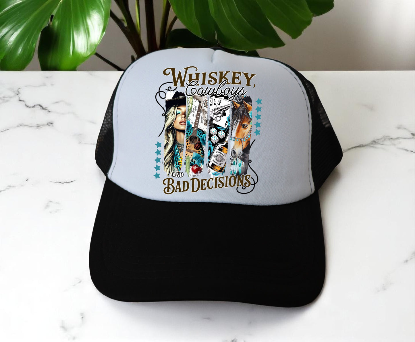 π₯"WHISKEY, COWBOYS & BAD DECISIONS" Premium DTF Hat Patch β Vibrant, Durable & Full of Personality! π₯ (Patch ONLY, NO HAT)