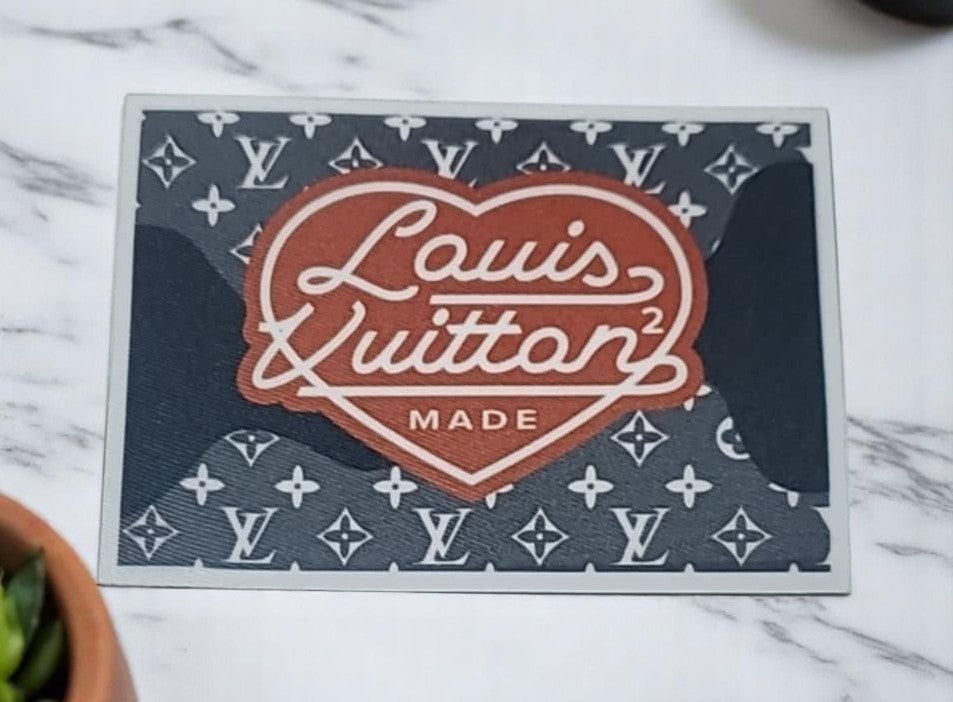 Designer-Inspired Heart Monogram UV Printed Sublimation Patch - Charcoal & Burnt Orange