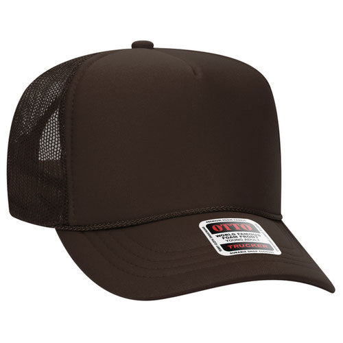 OTTO Solid Dark Brown Mid Crown Trucker Hat – Vibrant Blank for Statement Designs