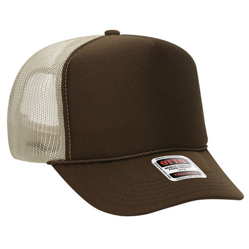 OTTO Brown/Tan Mid Crown Trucker Hat – Vibrant Blank for Statement Designs