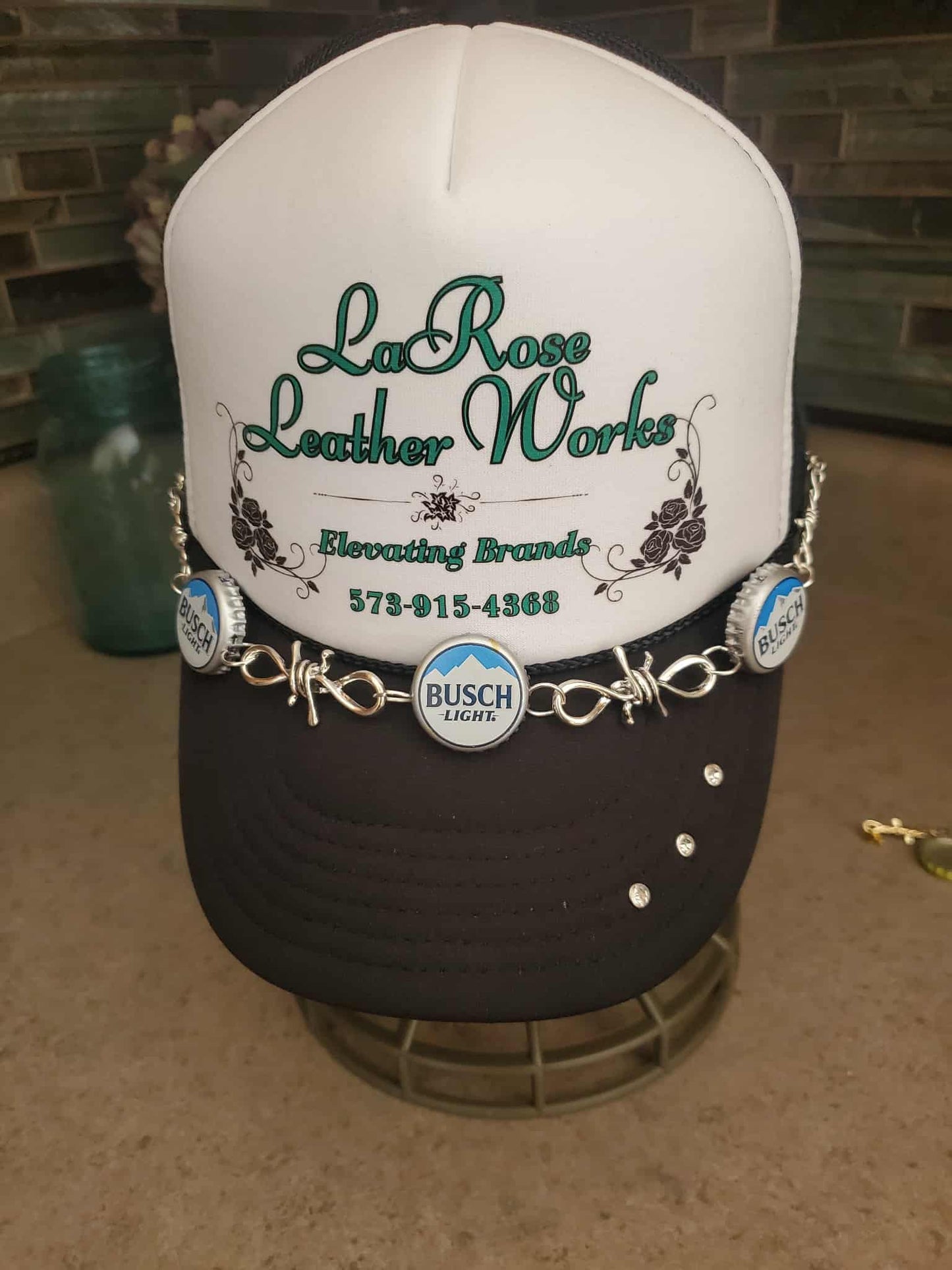 Beer Cap & Barbed Wire Hat Chain – Fun Party Hat Accessory (Custom Beer Flavor Style)