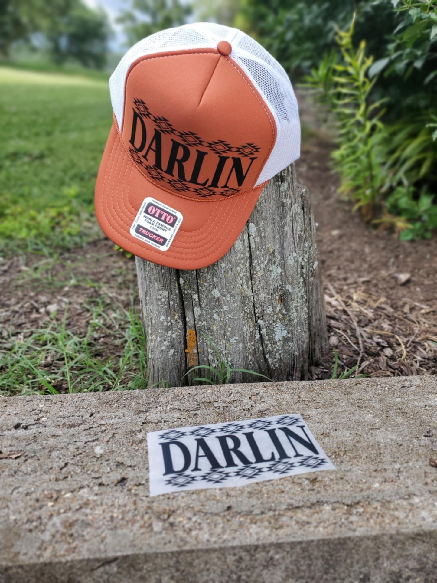 DARLIN Southwest Trucker Hat - Rust & White OTTO High Crown Cap