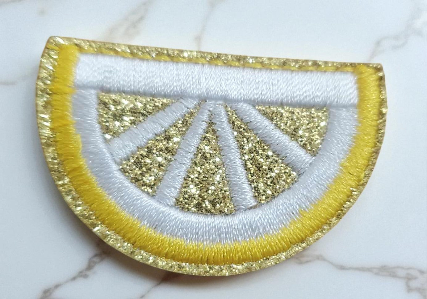 Small Glitter Lemon Slice Filler Patch - Cute Fruit Embroidered Patch for Hat Stacking