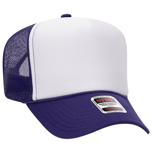 OTTO Purple and White High Crown Trucker Hat – Vibrant Blank for Statement Designs
