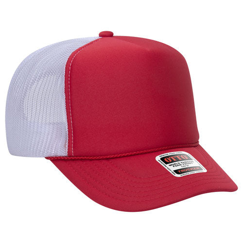 OTTO Red/White High Crown Trucker Hat – Vibrant Blank for Statement Designs