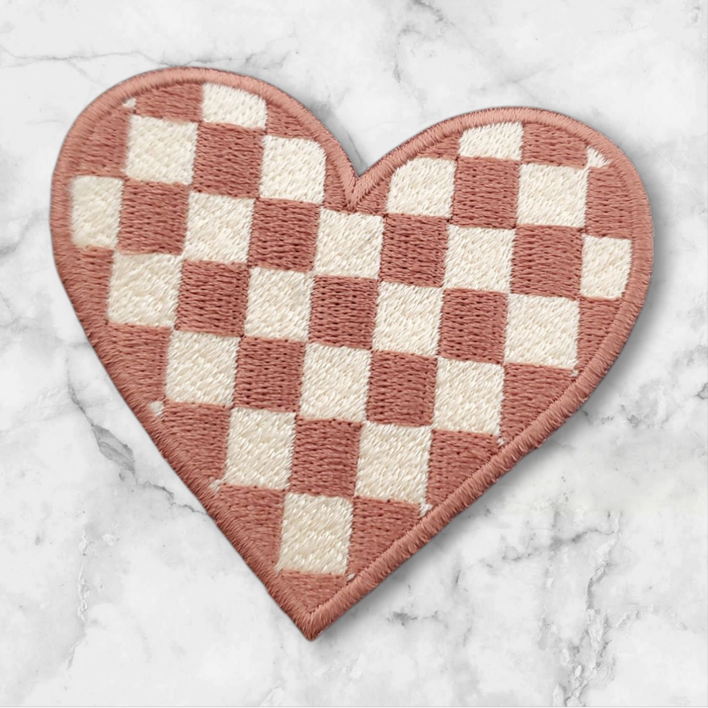 Tan Checkered Heart- Embroidery
