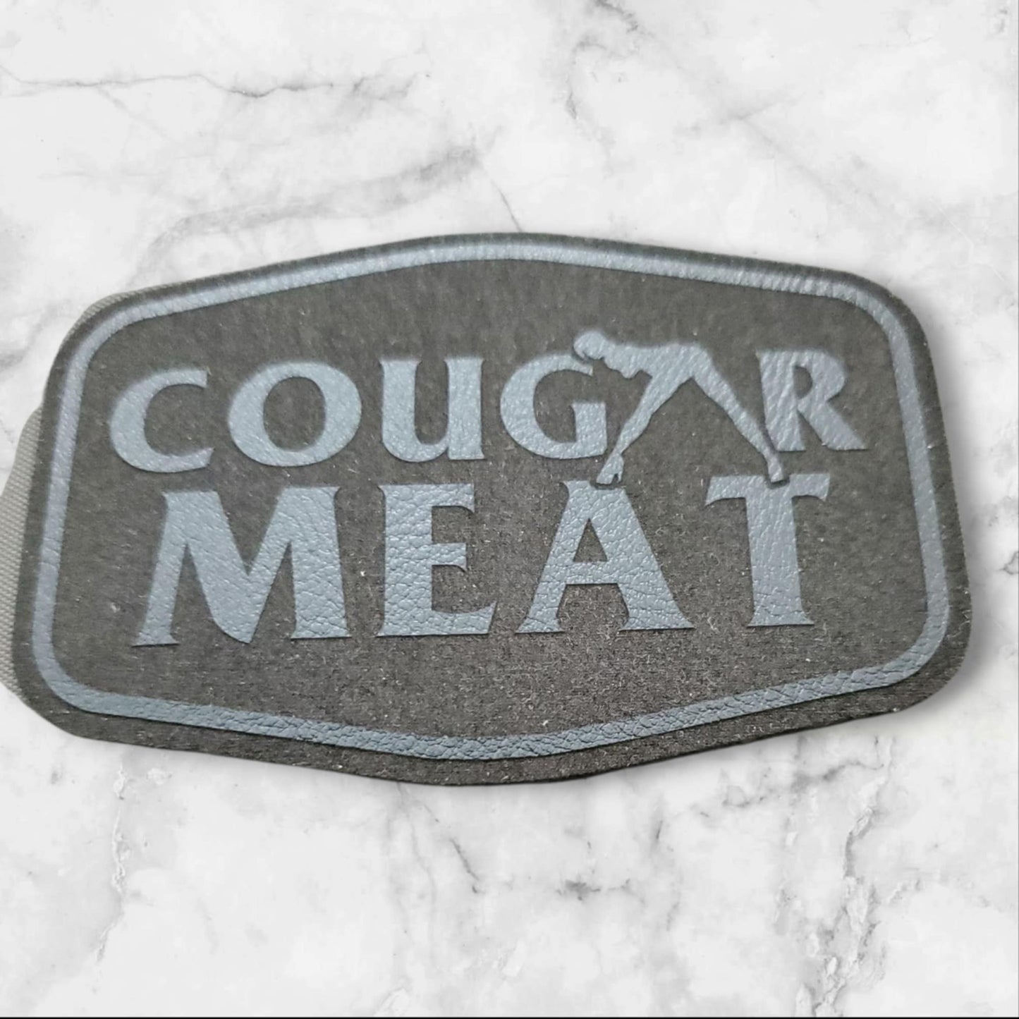 Premium Leather Patch – "COUGAR MEAT" Engraved  Black on Black