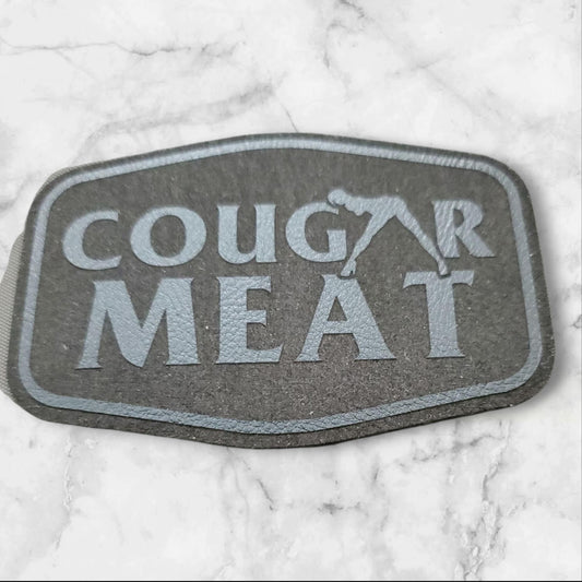 Premium Leather Patch – "COUGAR MEAT" Engraved  Black on Black