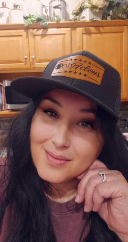 Felon Patch Black on Black Snapback - Custom Buckskin Leather