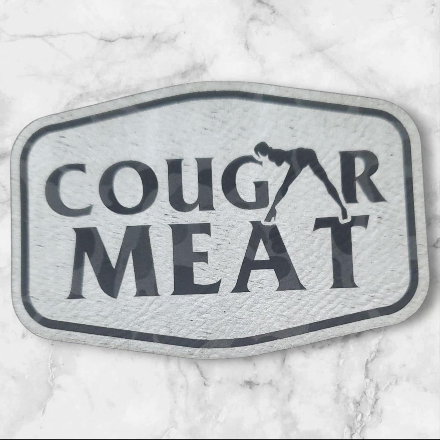 Premium Leather Patch – "COUGAR MEAT" Engraved  Graphite and Black