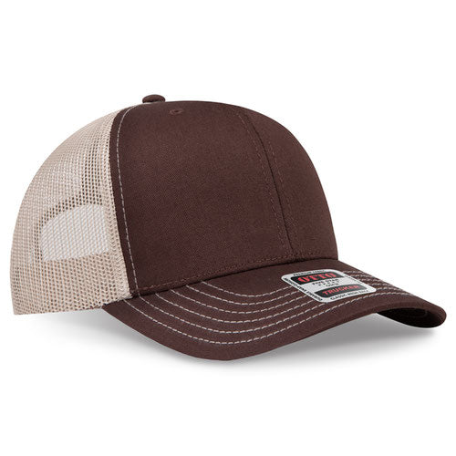 OTTO CAP 6 Panel Mid Profile Mesh Back Trucker Hat (Brown/Tan)