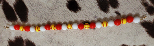 🥎 10-Inch BBHB Beaded Hat Chain – Softball Beads with Red & White Accents | Handmade Hat Accessory with Lobster Claw Closures