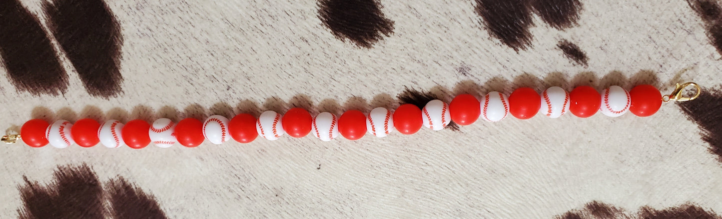 ⚾ 10-Inch BBHB Beaded Hat Chain – Baseball Beads with Red Accents | Handmade Hat Accessory with Lobster Claw Closures