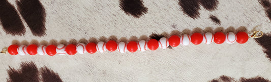 ⚾ 10-Inch BBHB Beaded Hat Chain – Baseball Beads with Red Accents | Handmade Hat Accessory with Lobster Claw Closures