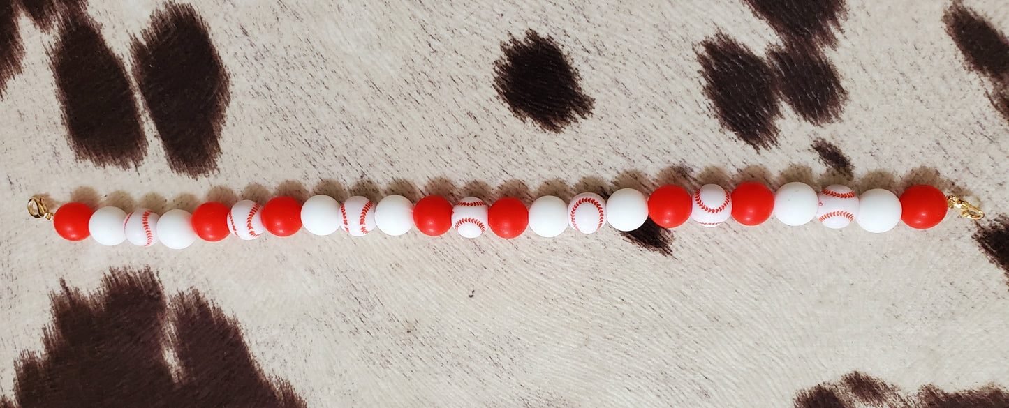 ⚾ 10-Inch BBHB Beaded Hat Chain – Baseball Beads with Red & White Accents | Handmade Hat Accessory with Lobster Claw Closures