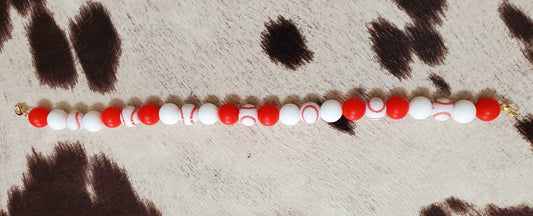 ⚾ 10-Inch BBHB Beaded Hat Chain – Baseball Beads with Red & White Accents | Handmade Hat Accessory with Lobster Claw Closures