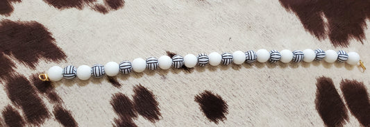 🏐 10-Inch BBHB Beaded Hat Chain – Volleyball Beads with White Accent Beads | Handmade Hat Accessory with Lobster Claw Closures