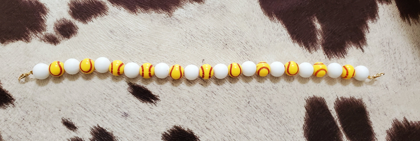 🥎 10-Inch BBHB Beaded Hat Chain – Softball & White Accent Beads with Lobster Claw Closures | Handmade Hat Accessory