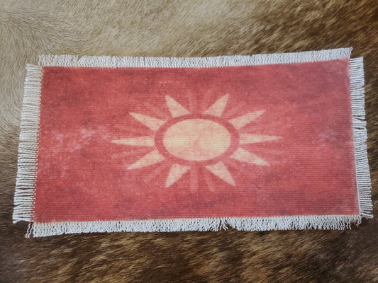 Rustic Iron-On Patches | Handmade Canvas Style Patches with Fringe Edge | Rustic Red Dessert Sun