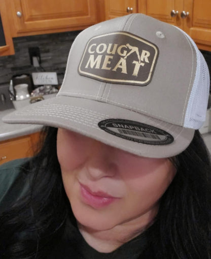 Sand and White "Cougar Meat" Snapback: Refined, Stylish, and Ready to Impress