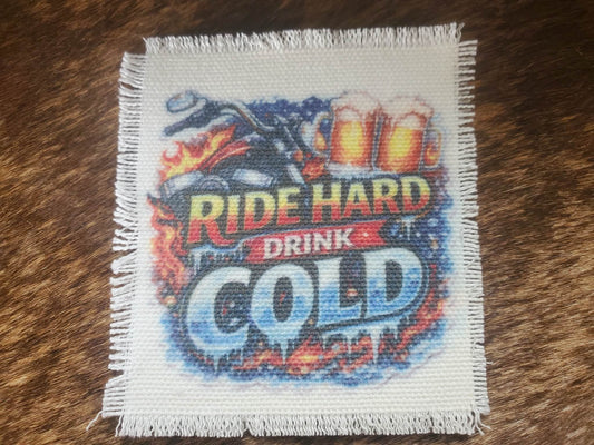 Rustic Iron-On Patches | Handmade Canvas Style Patches with Fringe Edge |Vintage Ride Hard