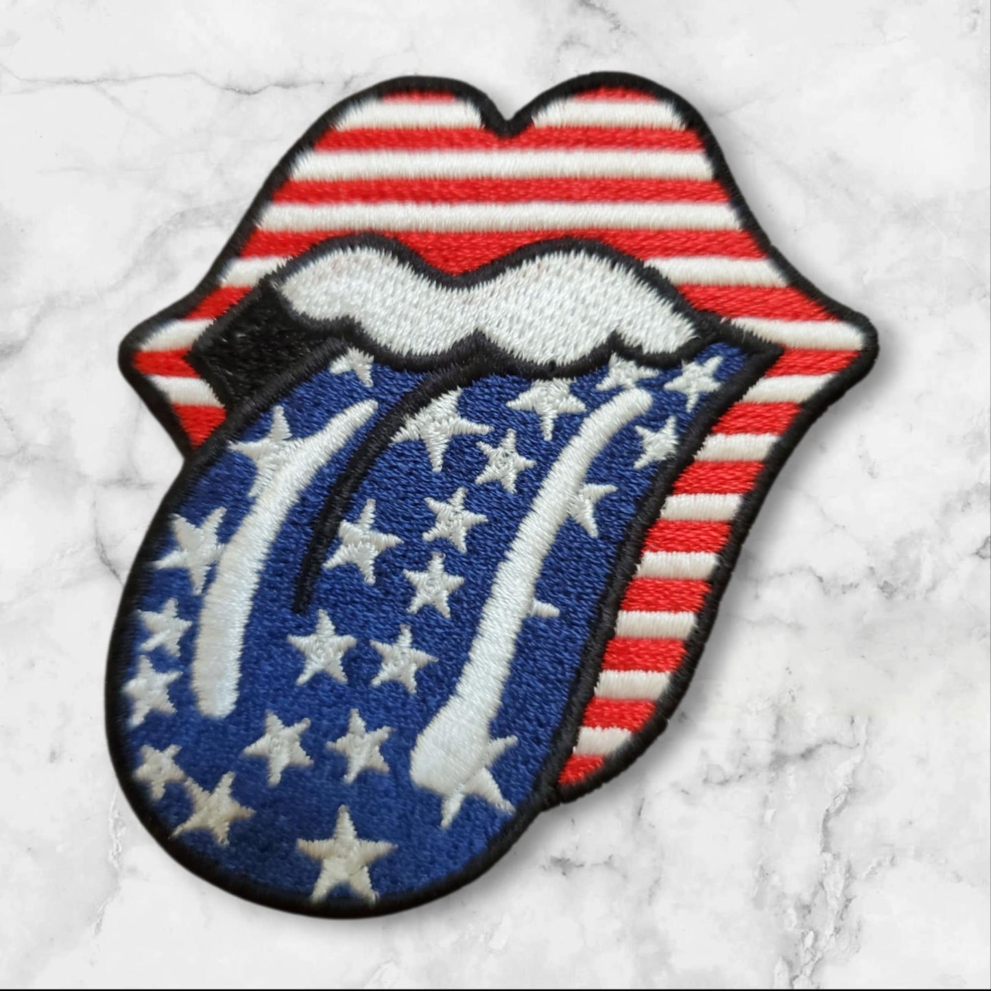 Red White Blue Retro Mouth Embroidery Patch - Patriotic Trucker Hat Style