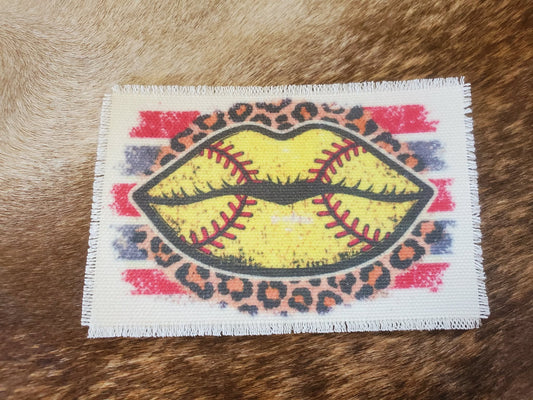 Rustic Iron-On Patches | Handmade Canvas Style Patches with Fringe Edge | Soft Ball Lips with Cheetah