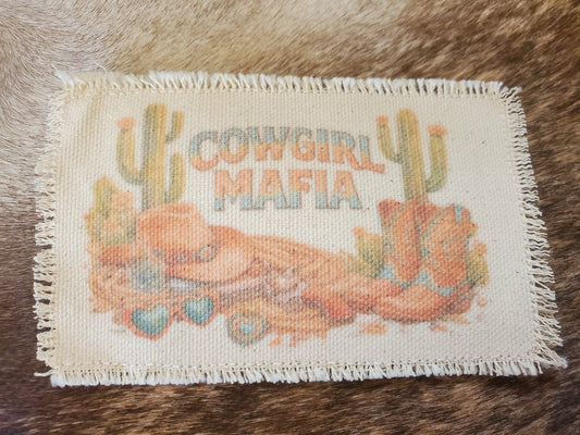Rustic Iron-On Patches | Handmade Canvas Style Patches with Fringe Edge | Cowgirl Mafia desert