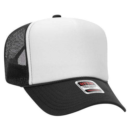 OTTO Black and White Mid Crown Trucker Hat – Vibrant Blank for Statement Designs